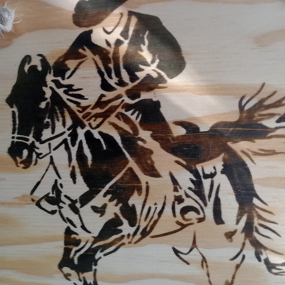 Handmade Rustic Cowboy Riding Horse Wall Art Decor Burnished Wood New